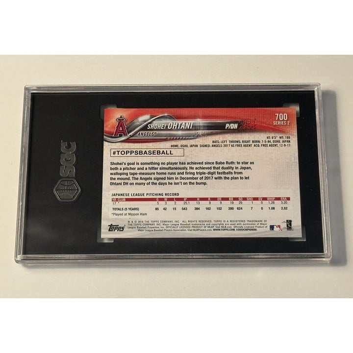 SGC 9.5 graded Shohei Ohtani 2018 Topps pitching rookie card #700 in protective slab