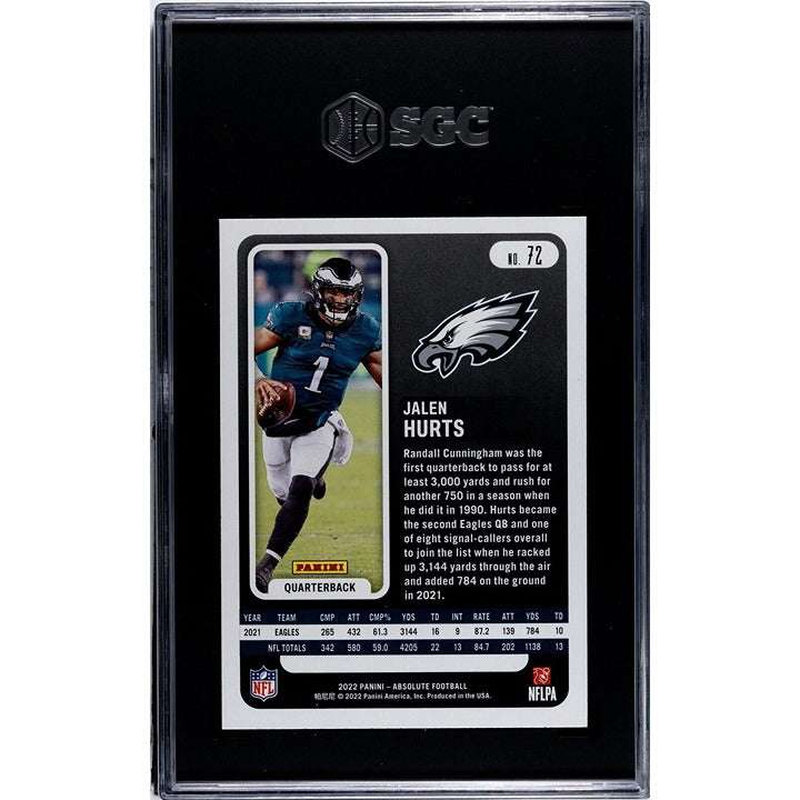 2022 Panini Absolute Jalen Hurts NFL Philadelphia Eagles football card graded 9.5