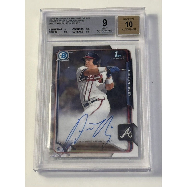 Austin Riley RC Auto 2015 Bowman Chrome Auto Rookie BCA-ARI MLB Braves Beckett 9