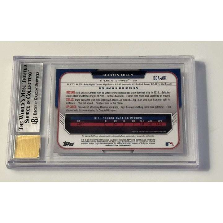Austin Riley Rookie Auto 2015 Bowman Chrome graded 9 Beckett Braves MLB signed card