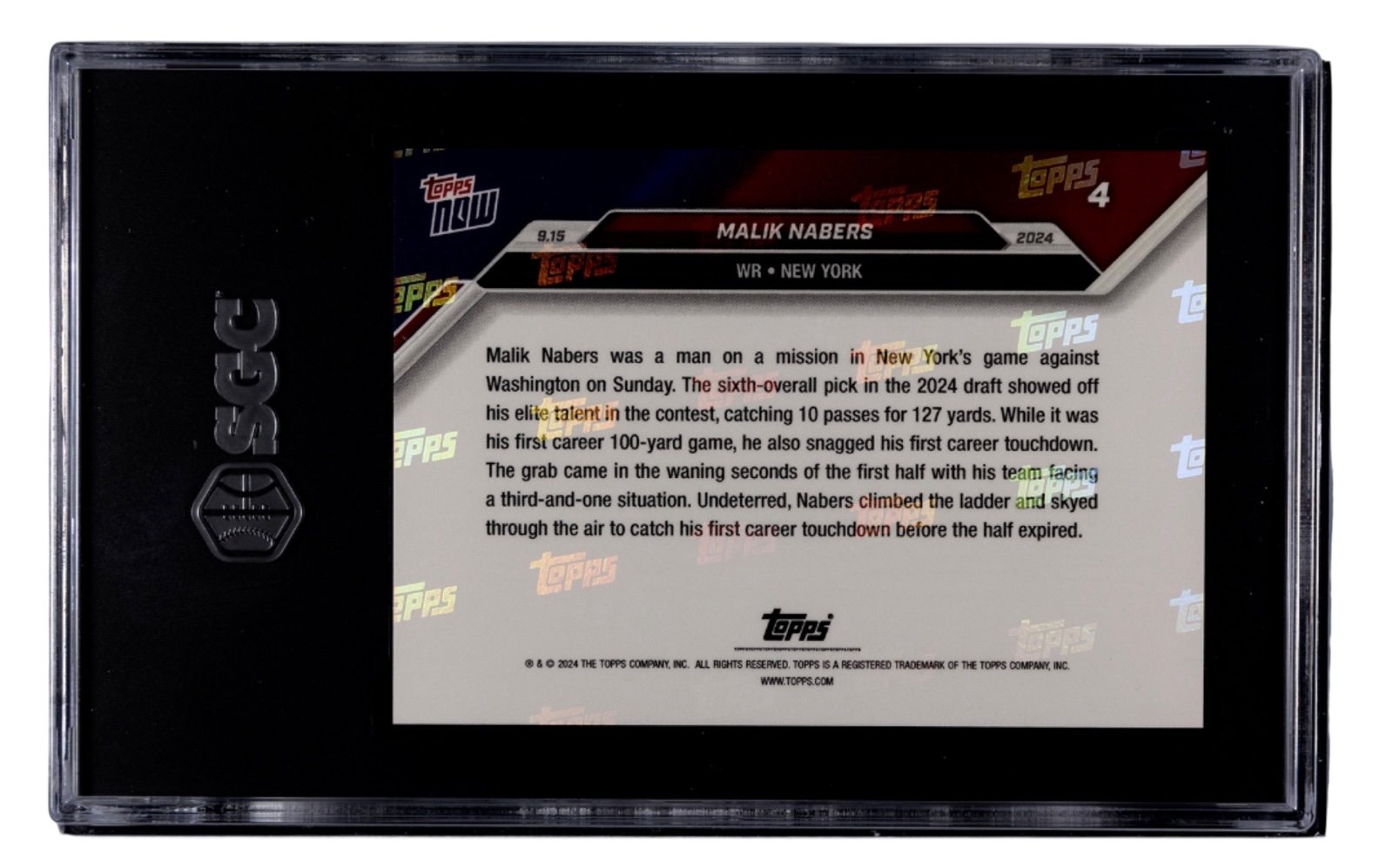 Malik Nabers 2024 Topps NOW rookie card graded SGC 10 in protective case