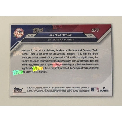 1/10 Glaber Torres 2024 Topps NOW 3 Run HR Ices WORLD SERIES Yankees GAME READY!