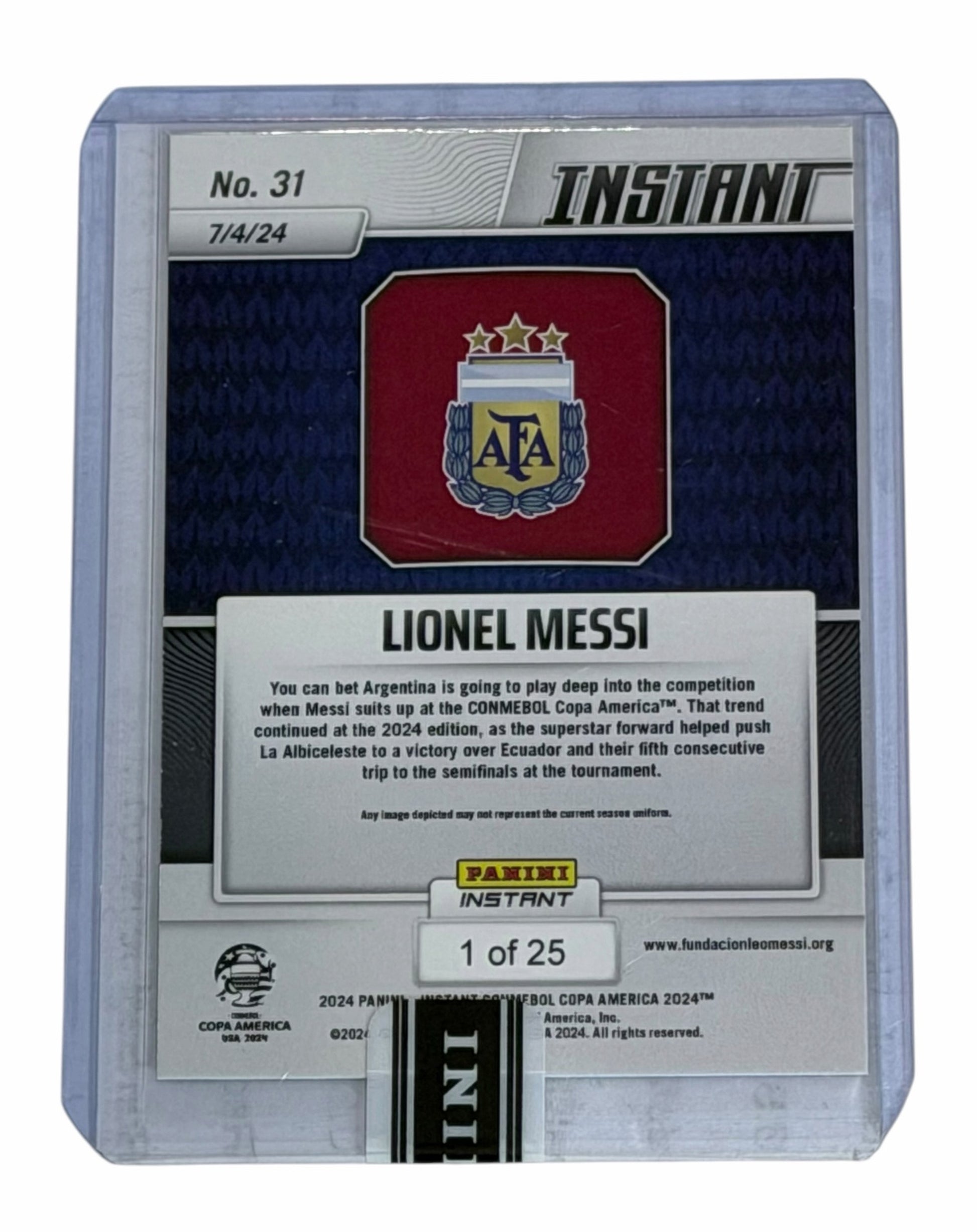 Lionel Messi 2024 Panini Instant Copa America #31 Red 15/25 Sealed