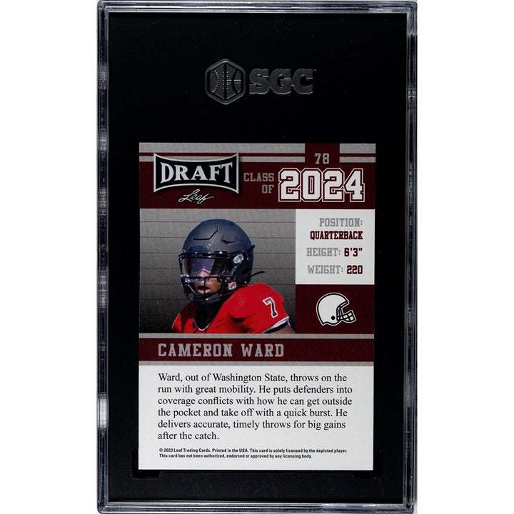 Cameron Ward RC 2023 Leaf Draft Football Green Huskies Card #78 SGC 10 Rookie Card