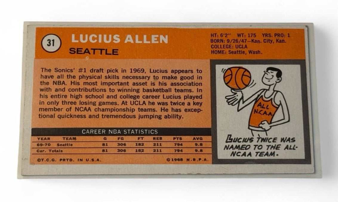 1970-71 Topps Lucius AllenTallboy vintage basketball card #31 Seattle Supersonics MINT condition