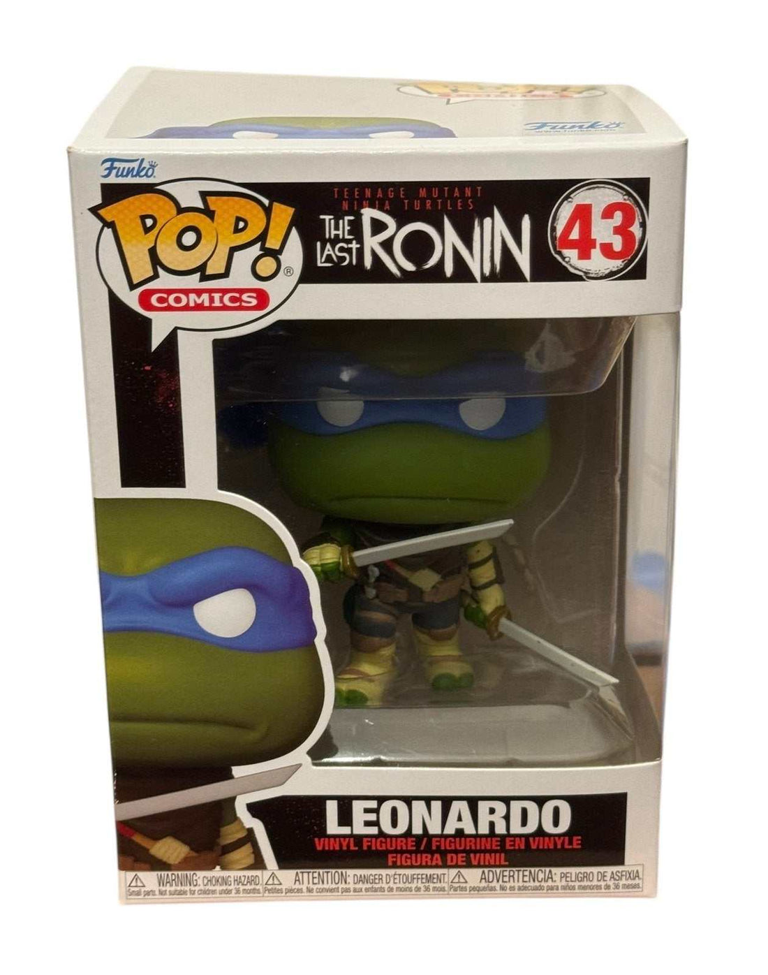 Funko Pop Comics Leonardo vinyl figure from TMNT The Last Ronin with dual swords and detailed armor in mint boxed condition