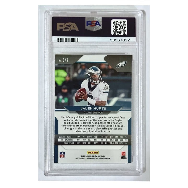 Jalen Hurts RC 2020 Panini Prizm Card #343 Rookie NFL Philadelohia Eagles PSA 10