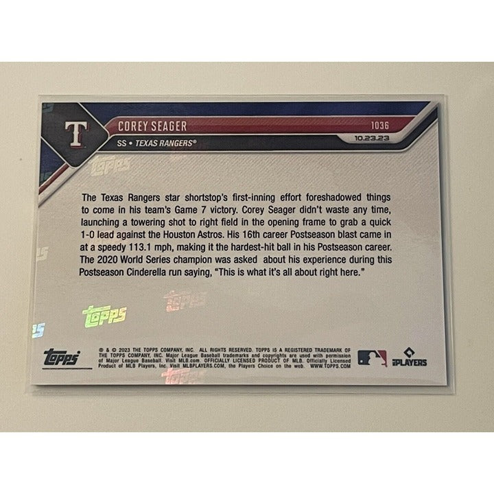 2023 Topps Now Corey Seager* 13/49 1st Inning HR ALCS Game 7 - MLB Texas Rangers