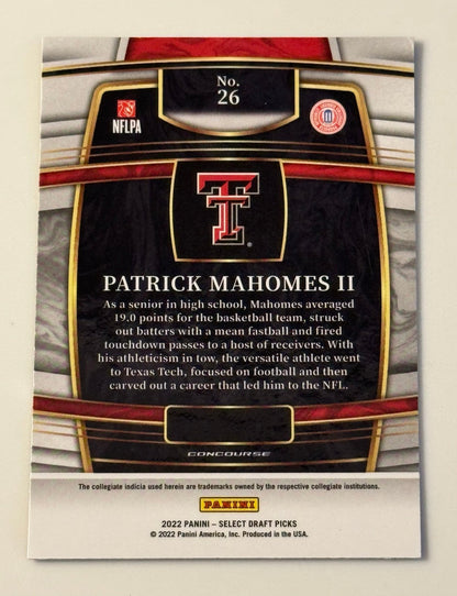 2022 PANINI SELECT DRAFT PICKS BLUE #26 PATRICK MAHOMES II CONCOURSE TEXAS TECH