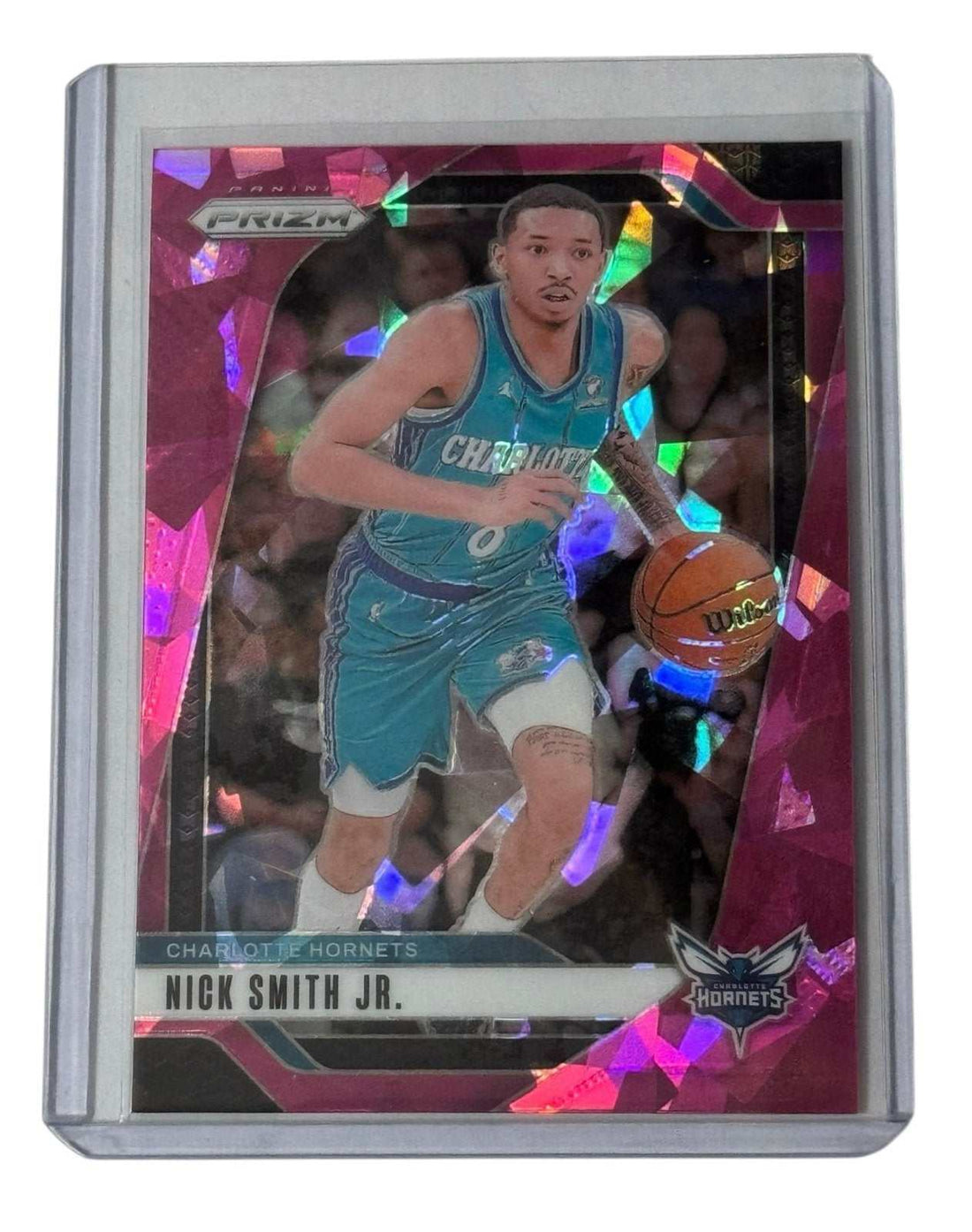 Nick Smith Jr Panini Nick Smith Jr RC Charlotte Hornets Panini Prizm Pink Cracked Ice Rookie Card
