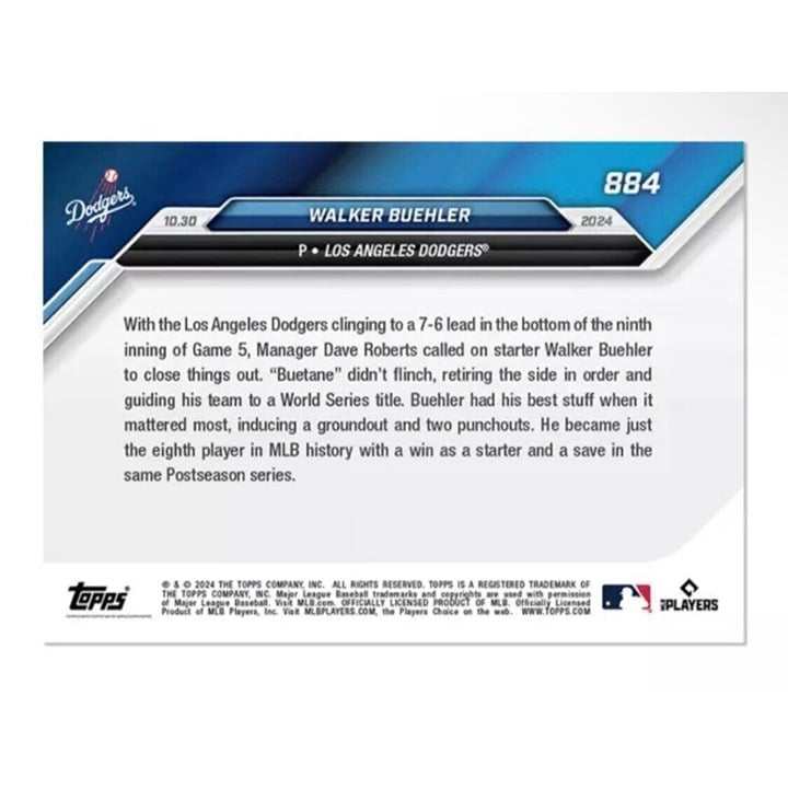 Walker Buehler Dodgers 2024 MLB World Series final out Topps Now card 884
