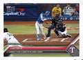 World Series 2023 Topps Now card featuring Evan Carter batting cleanup for Texas Rangers in MLB postseason game