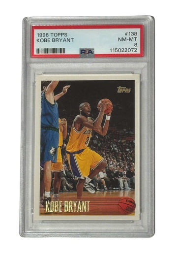 1996 Topps Kobe Bryant RC #138 PSA 8 Los Angeles Lakers rookie card in mint condition
