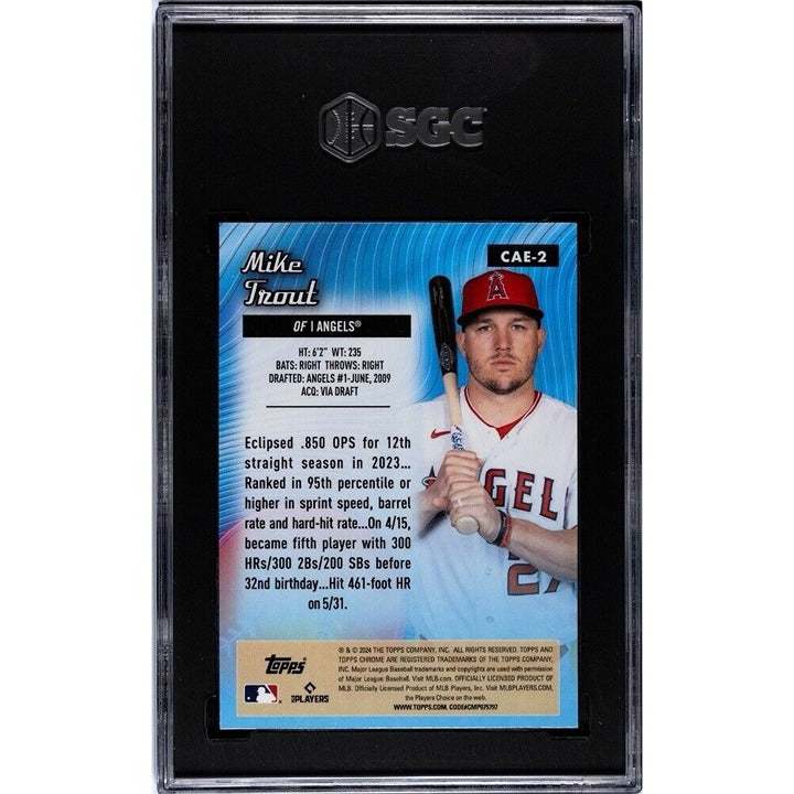 Mike Trout 2024 Topps Chrome All-Etch baseball card graded SGC 9.5 with Los Angeles Angels design