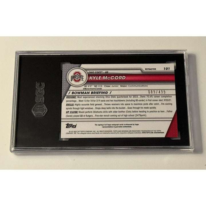 Kyle McCord RC Auto 2023 Bowman Chrome Refractor Ohio State Buckeyes signed football card graded 9.5