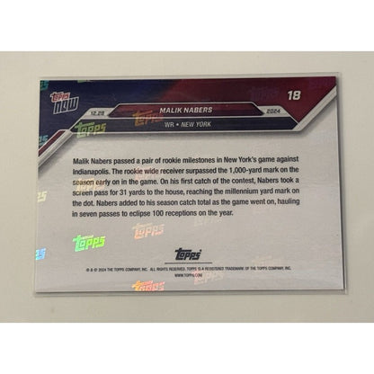2/5 Malik Nabers RC* 2024 Topps NOW Football 1,000 YDS* - NFL NY Giants Card #18
