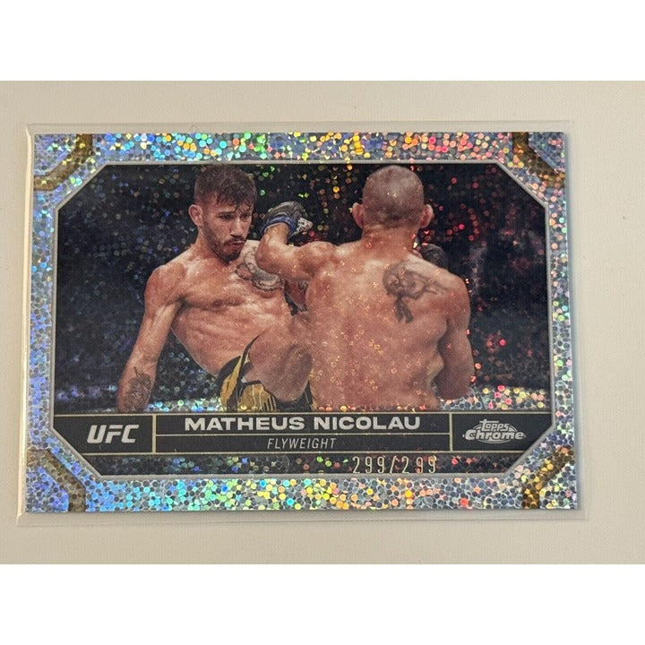 2024 Topps Chrome UFC /299 Matheus Nicolau Flyweight - Prizm Refractor Card #128