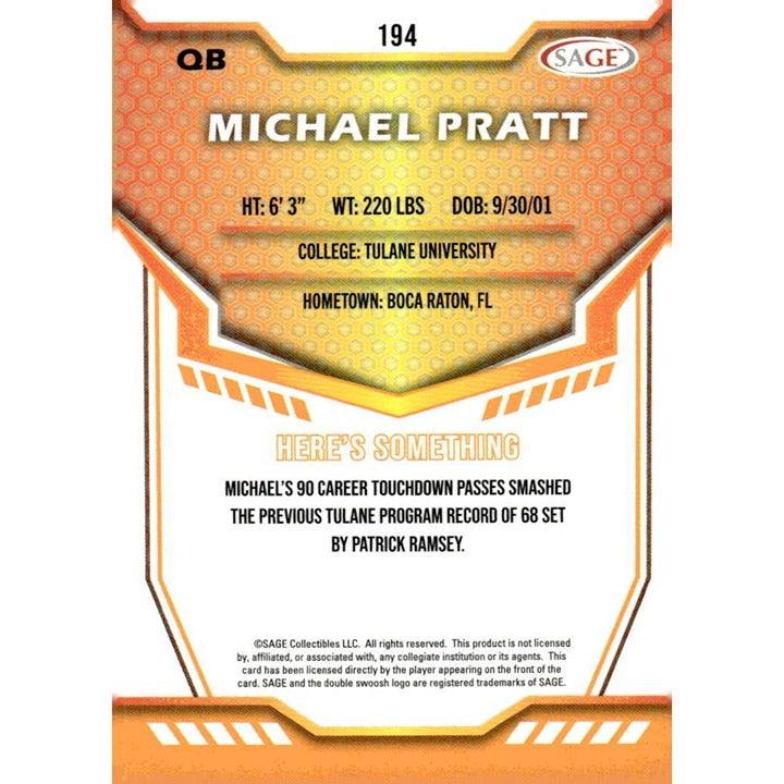 2024 Panini SAGE HIT Michael Pratt Silver Football Card Tulane University QB
