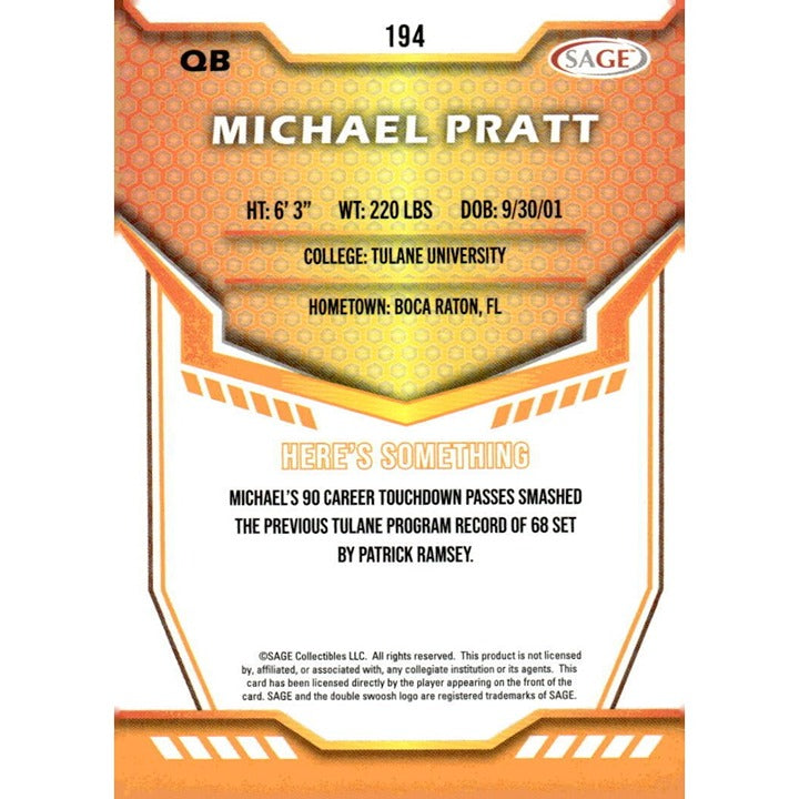 2024 Panini SAGE HIT Michael Pratt Silver Football Card #194 NCAA Tulane Univers