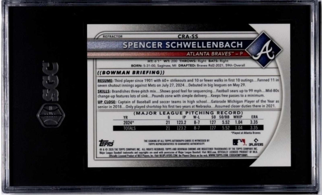 2025 BOWMAN Spencer Schwellenbach Chrome Rookie Auto Refr MLB Braves card 366/499