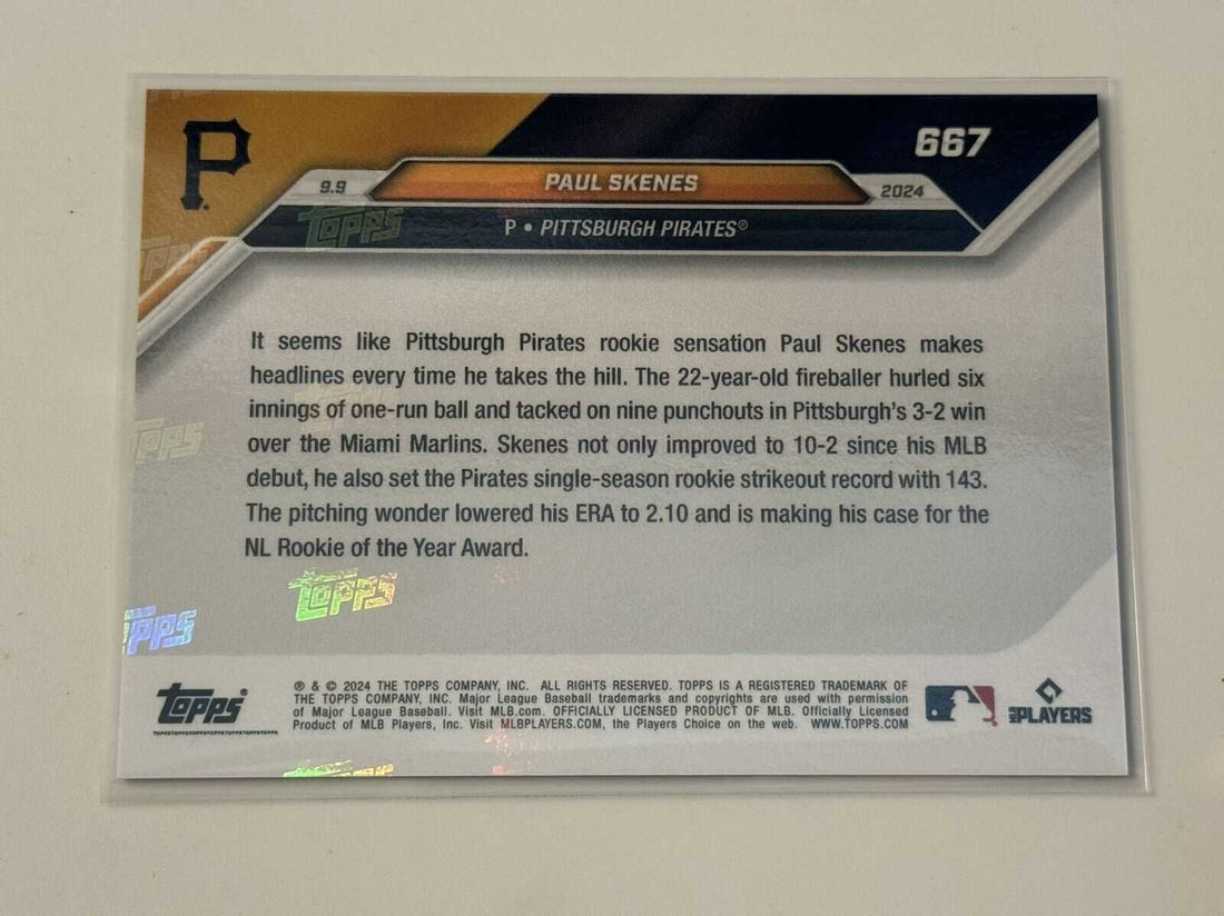 Paul Skenes Topps Now 2024 Topps Now Paul Skenes RC Sets Pirates Rookie Strikeout Record 667 IN HAND