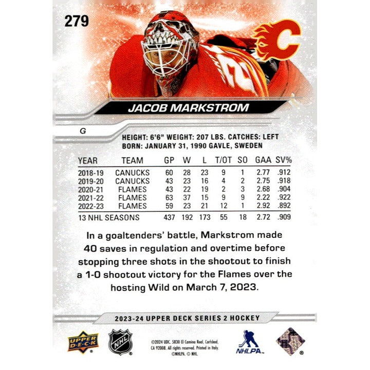 Jacob Markstrom 2023-24 Upper Deck Series 2 NHL Hockey Card #279 Calgary Flames*