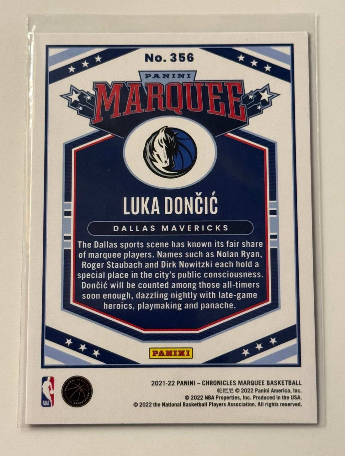Luka Doncic Panini Luka Doncic 2021-22 Panini Chronicles Marquee REFRACTOR NBA Mavericks Star 356