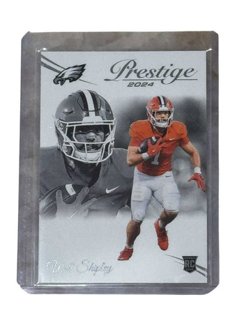 Will Shipley RC 2024 Prestige Philadelphia Eagles rookie football card in protective holder