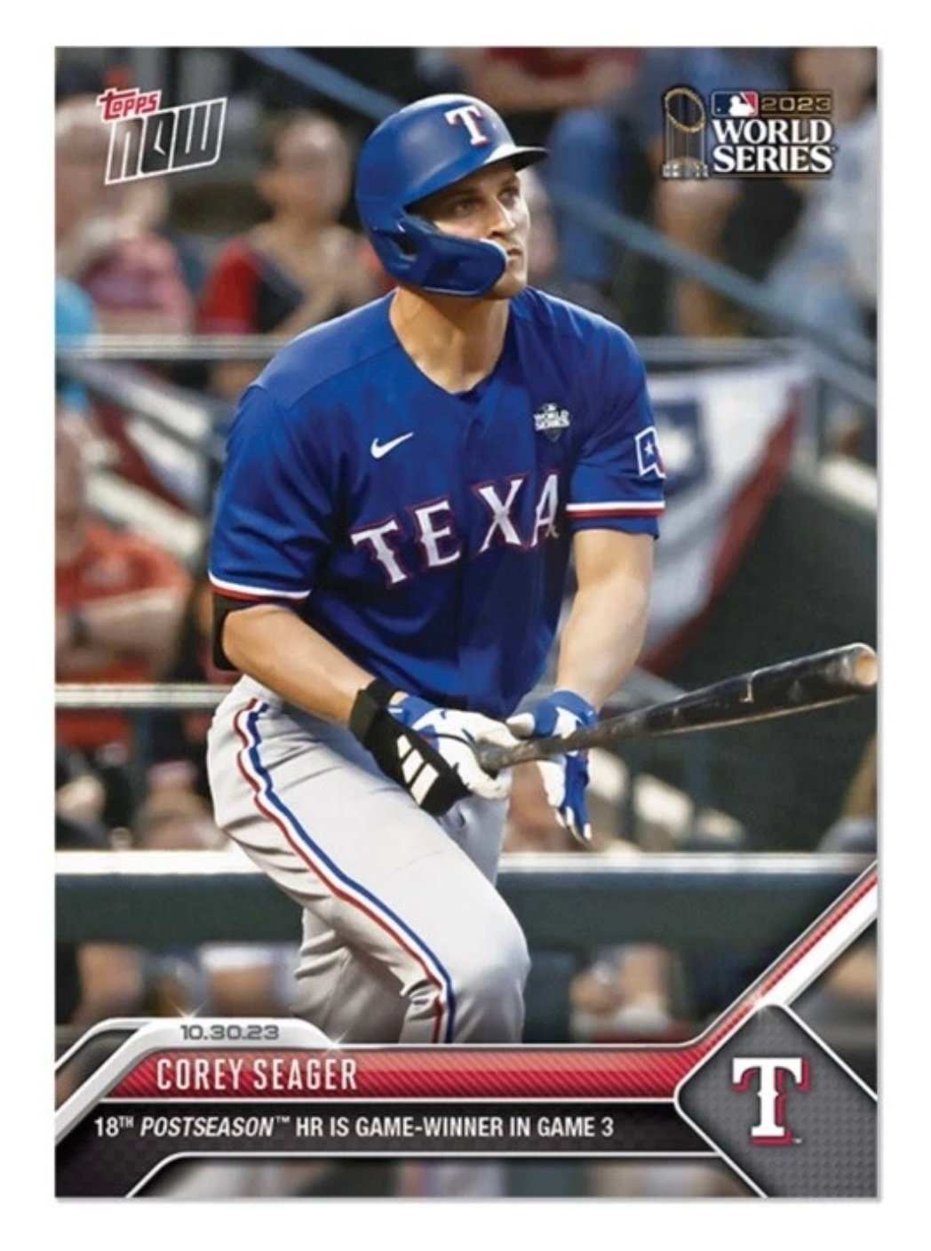 2023 World Series Corey Seager Texas Rangers game-winning home run Topps NOW baseball card