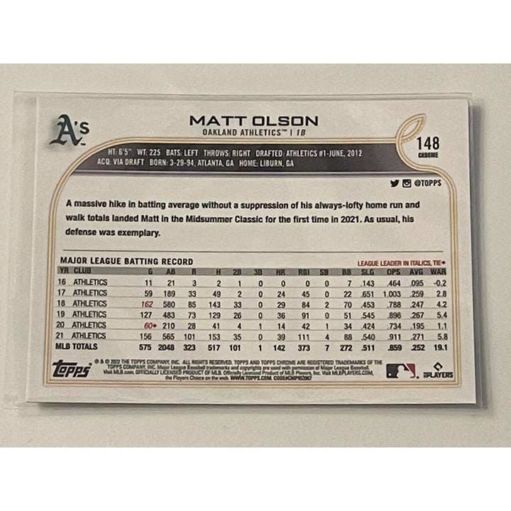 2022 Topps Chrome Matt Olson #148 Oakland Athletics baseball card silver refractor MLB collector's item