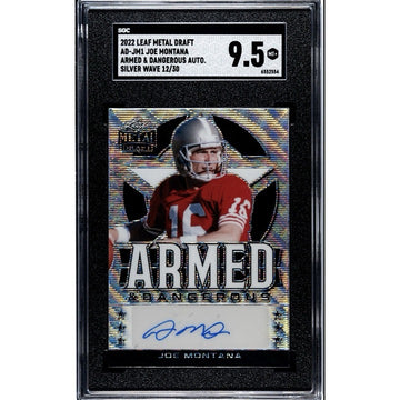 12/30* 2022 Leaf Metal Draft Joe Montana Armed & Danger Wave Auto AM-JM1 SGC 9.5