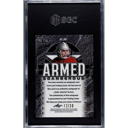 12/30* 2022 Leaf Metal Draft Joe Montana Armed & Danger Wave Auto AM-JM1 SGC 9.5
