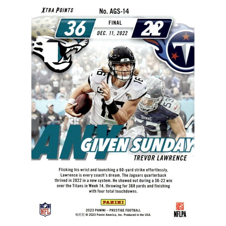 2023 Panini Prestige Trevor Lawrence Any Given Sunday - NFL Jaguars Card #AGS-14