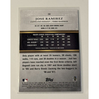 RARE 28/50 Jose Ramirez 2019 Topps Gold Label Card #20 Class 2 Cleveland Indians