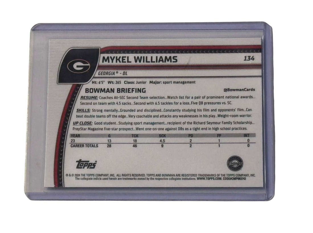 Mykel Williams RC 2024 Bowman U Chrome football card Georgia Bulldogs defensive lineman