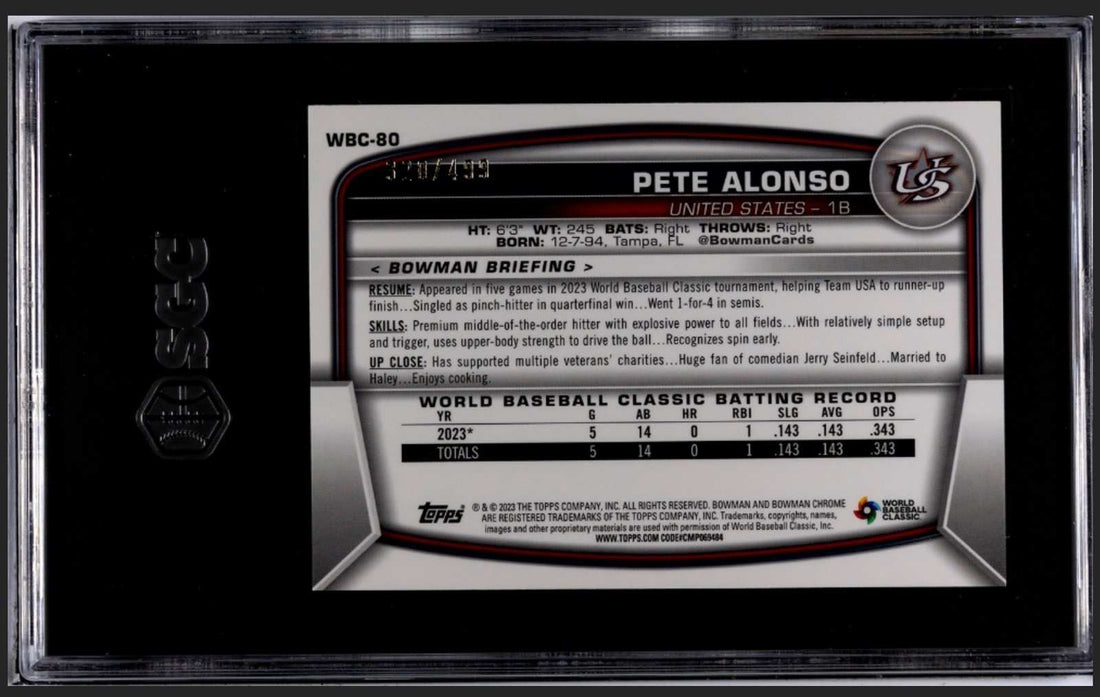 320/499 2023 Bowman Chrome Pete Alonso WBC Flag Refractor baseball card SGC 10 grade
