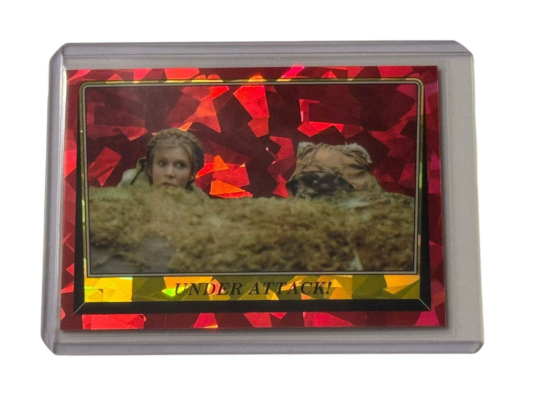 Star Wars Return Of The Jedi 40th Anniversary Princess Leia Under Attack red parallel collectible card with ruby foil shine