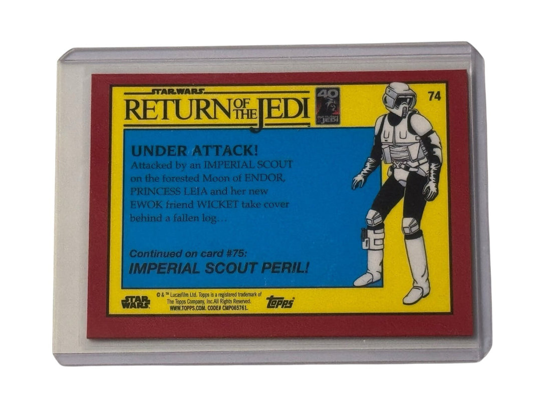 Star Wars Return Of The Jedi 40th Anniversary Princess Leia Under Attack red parallel collectible card with ruby foil shine