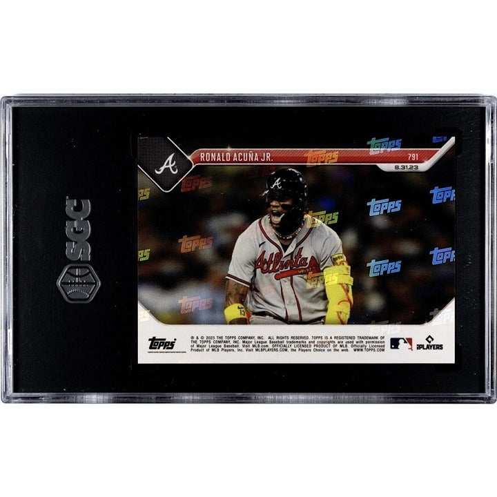 2023 Topps Now Ronald Acuna Jr. MLB trading card celebrating first 30 HR and 60 SB season in Braves history, graded 10 Gem Mint