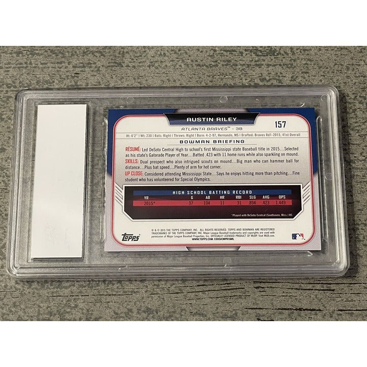 Austin Riley 2015 Bowman #157. 1st Rookie Card. PGI Graded 10. Atlanta Braves.**