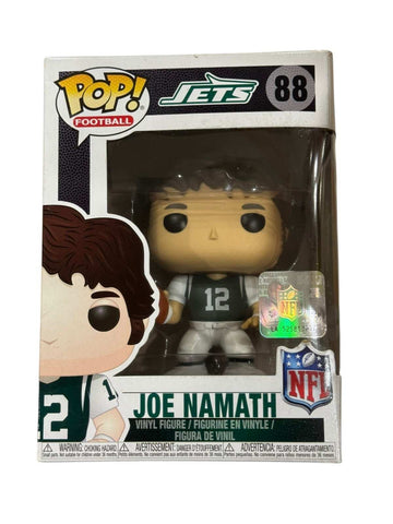 Funko Pop Football Joe Namath vinyl figure in New York Jets uniform, officially licensed NFL collectible, sealed box.