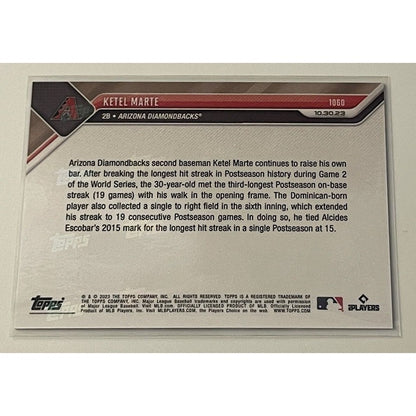 2023 ToppsNOW Ketel Marte On Base Streak World Series Game 3 - MLB D’Backs #1060