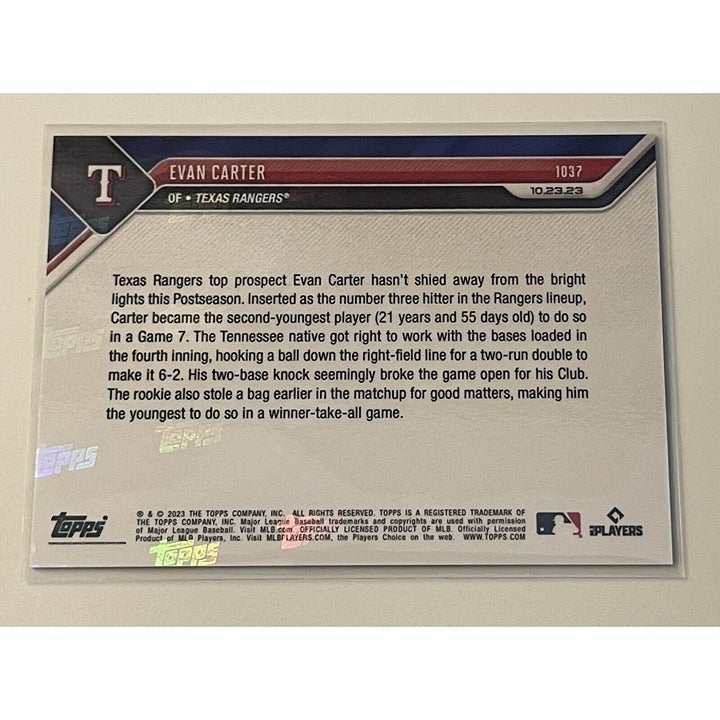 Evan Carter Call Up Texas Rangers 2023 MLB TOPPS NOW Baseball Card #1037