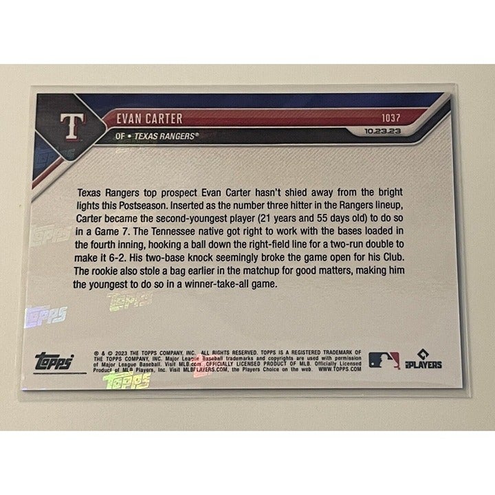 Evan Carter Call Up Texas Rangers 2023 MLB TOPPS NOW® Card #1037 - Baseball Card