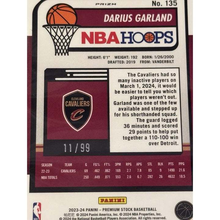 11/99 2023-24 Panini Premium Stock Darius Garland Blue Disco Prizm NBA Cavs basketball card