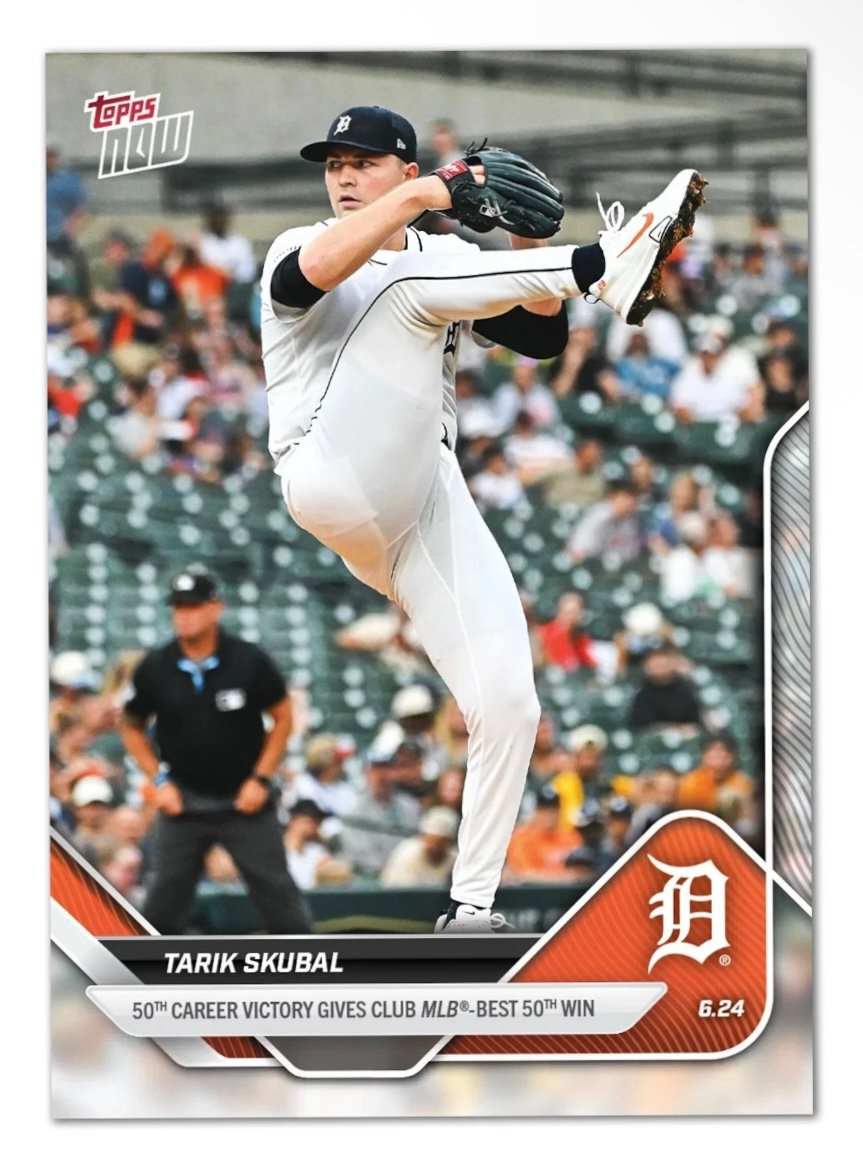 2025 MLB Topps Now Tarik Skubal Detroit Tigers baseball card pitching action
