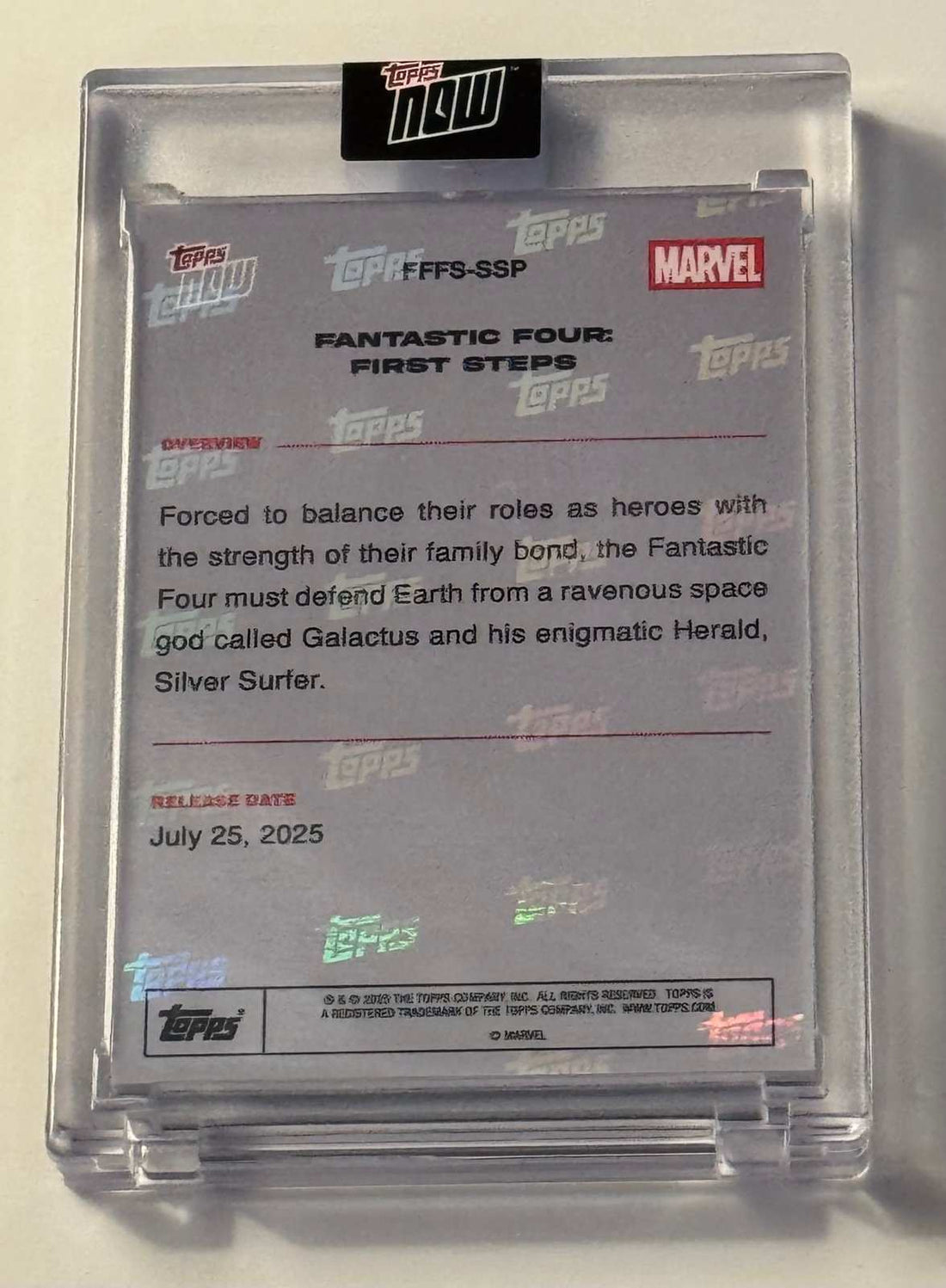 Limited Edition 2026 Topps Now Marvel Fantastic Four teaser card with foil finish in protective case