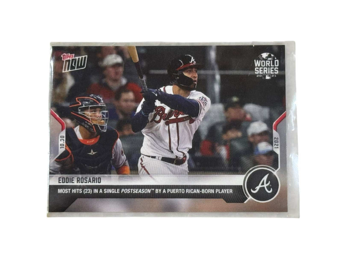 WORLD SERIES Eddie Rosario Topps NOW Atlanta Braves card celebrating record 23 postseason hits by Puerto Rican player