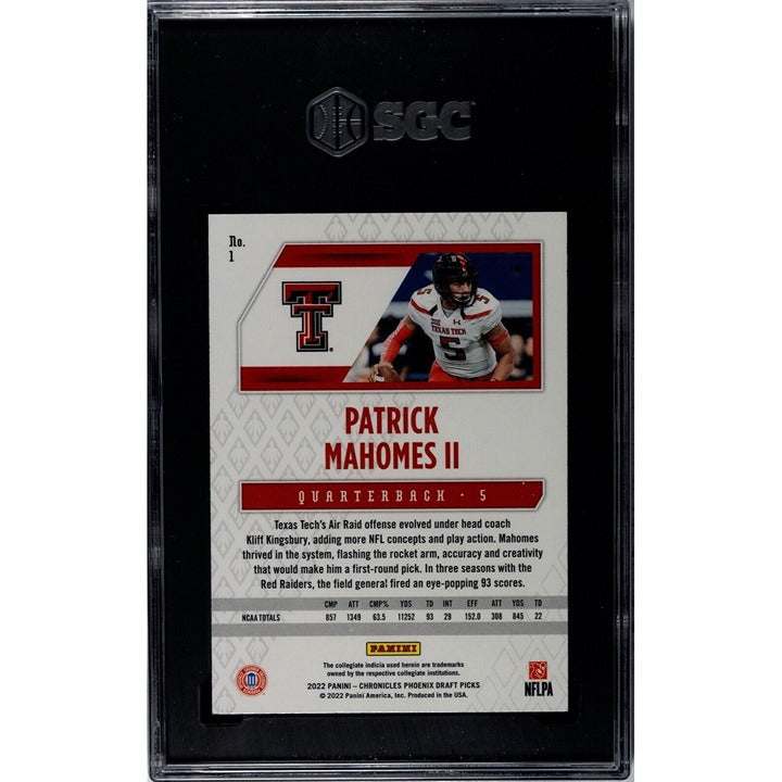2022 Panini Phoenix Patrick Mahomes RC card graded SGC 9 in protective case