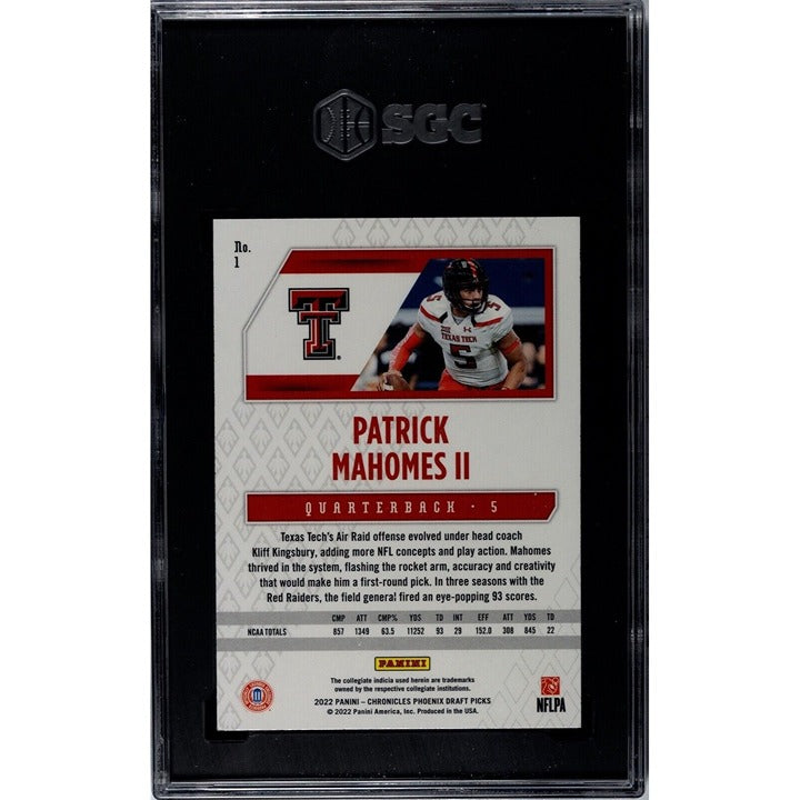 2022 Panini Phoenix Patrick Mahomes RC NFL Chronicles Draft Picks Card #1 SGC 9*